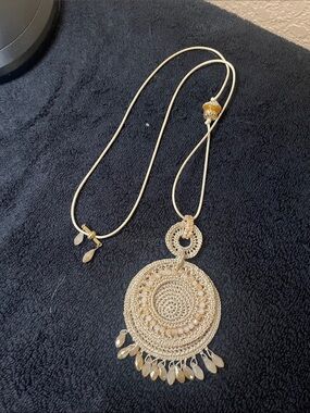 Chico's Gold-Tone Beaded Medallion Pendant Necklace